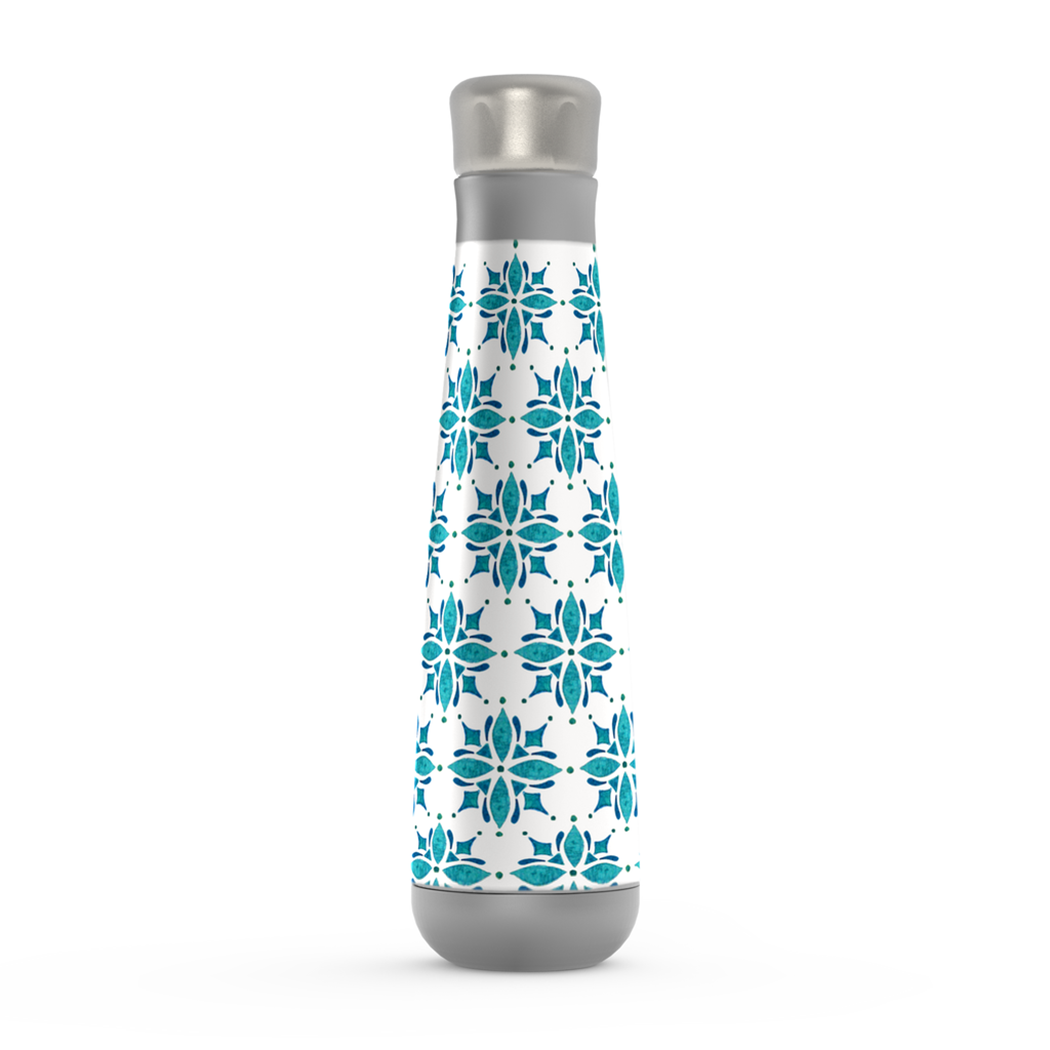 Teal Tile Water Bottle made of stainless steel, featuring a stylish design and vacuum insulation for temperature retention.