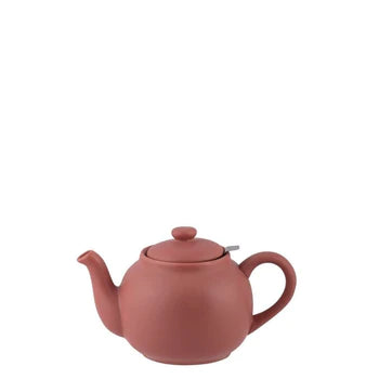 Handmade stoneware teapot with stainless steel strainer, 0.9-liter capacity, featuring unique color and glaze variations.