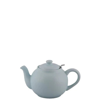 Handmade stoneware teapot with stainless steel strainer, 0.9-liter capacity, featuring unique color and glaze variations.