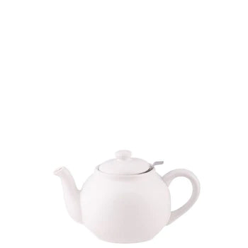 Handmade stoneware teapot with stainless steel strainer, 0.9-liter capacity, featuring unique color and glaze variations.