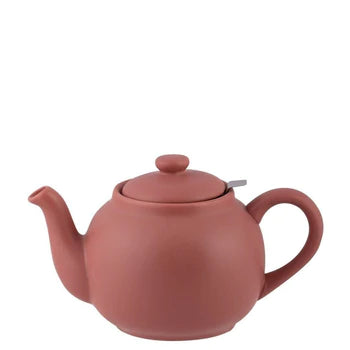 Handmade 1.5-liter stoneware teapot with stainless steel strainer, showcasing unique color and glaze variations.