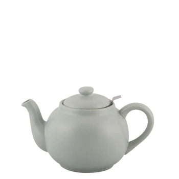 Handmade 1.5-liter stoneware teapot with stainless steel strainer, showcasing unique color and glaze variations.