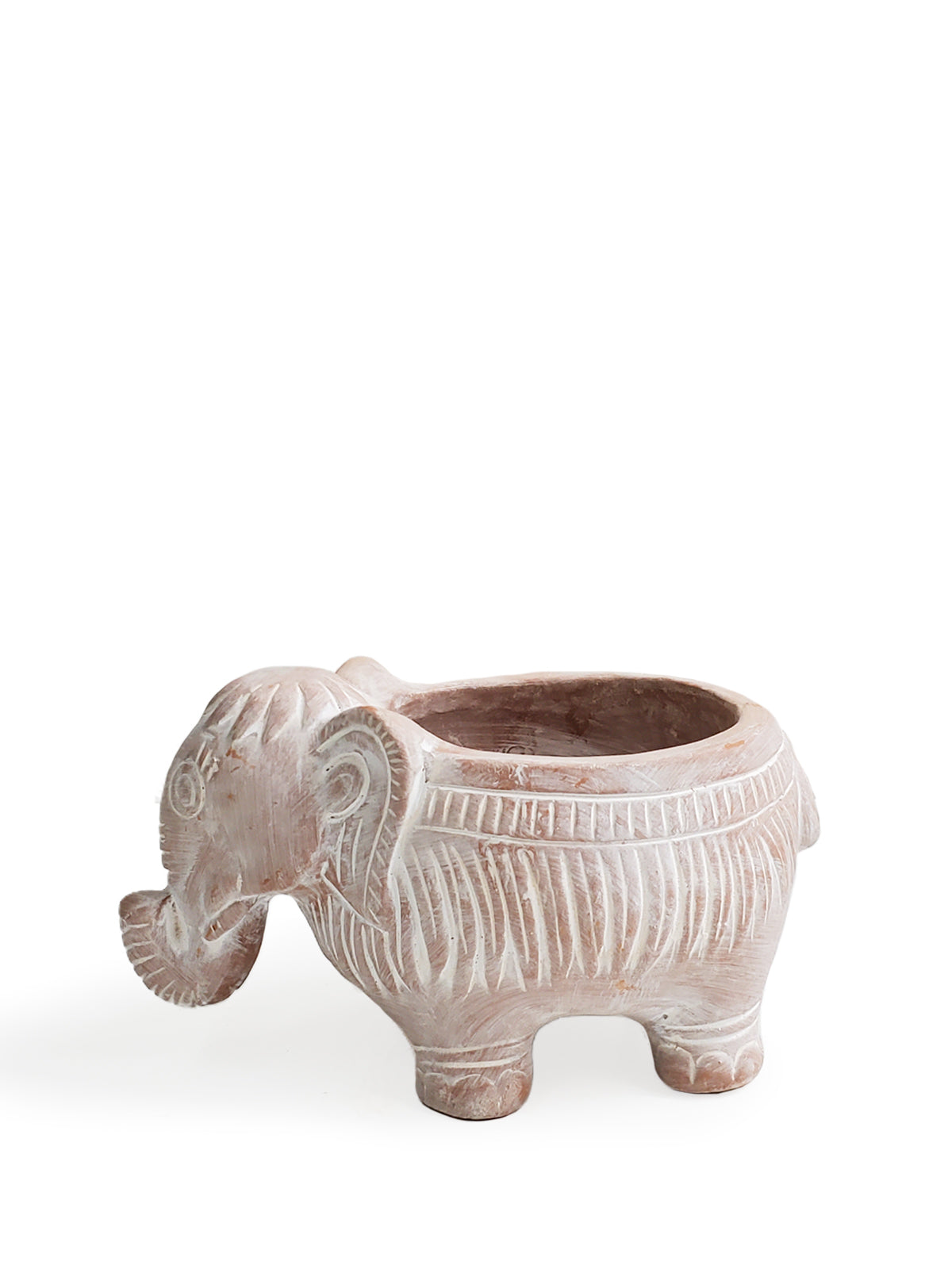 A charming terracotta elephant-shaped pot, perfect for colorful flowers and plants, showcasing its unique design and natural clay finish.