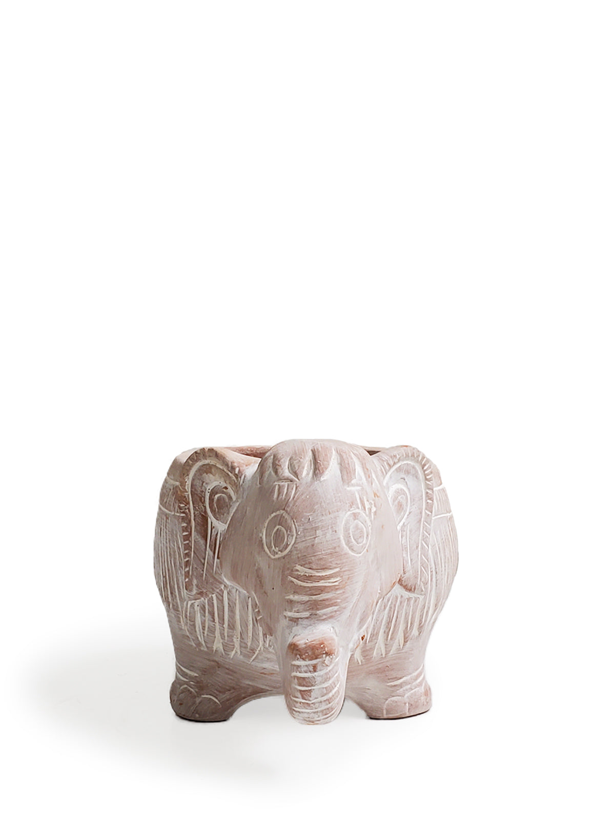 A charming terracotta elephant-shaped pot, perfect for colorful flowers and plants, showcasing its unique design and natural clay finish.