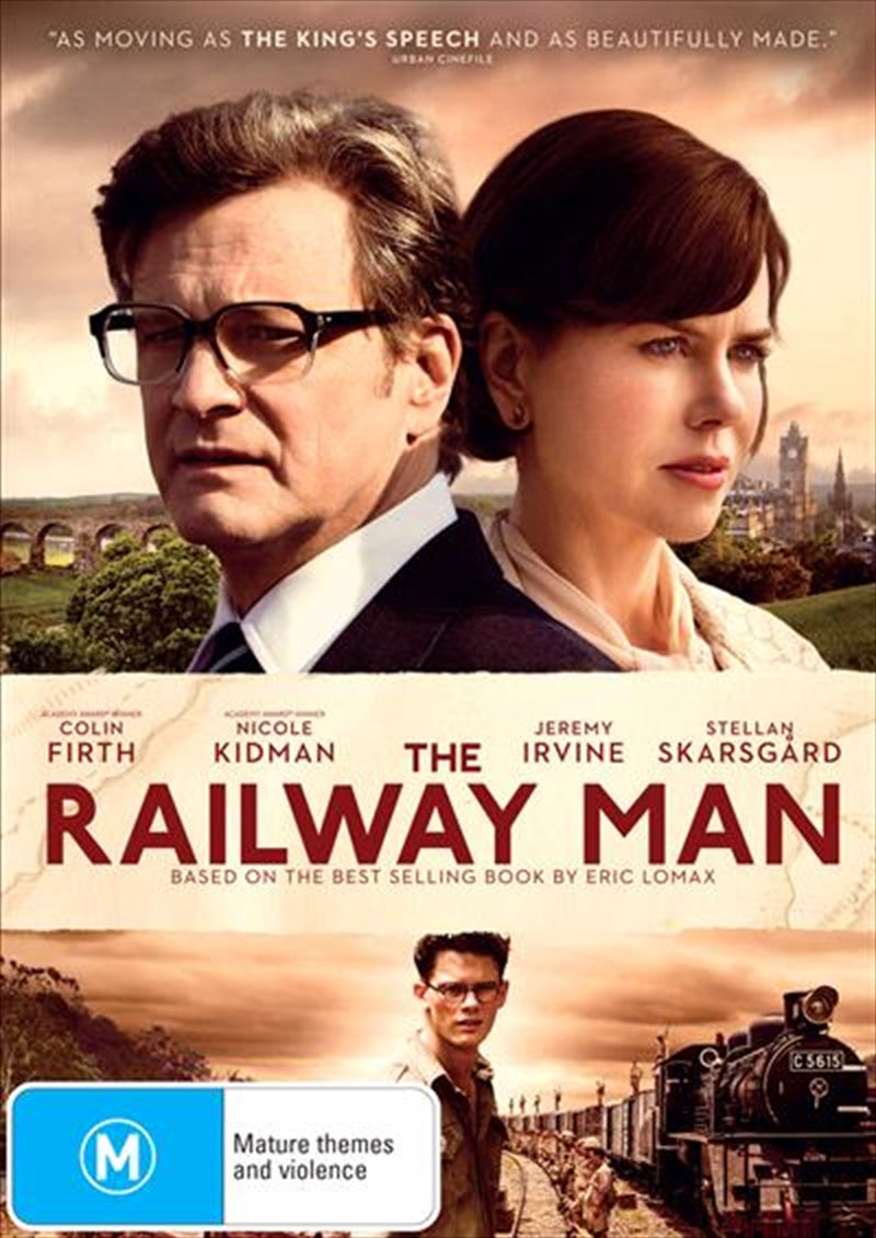 The Railway Man DVD cover featuring Colin Firth and Nicole Kidman, showcasing a dramatic and emotional scene.