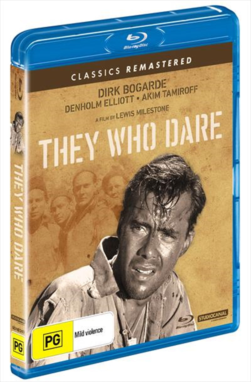 Blu-ray cover of They Who Dare featuring British commandos in action during WWII.