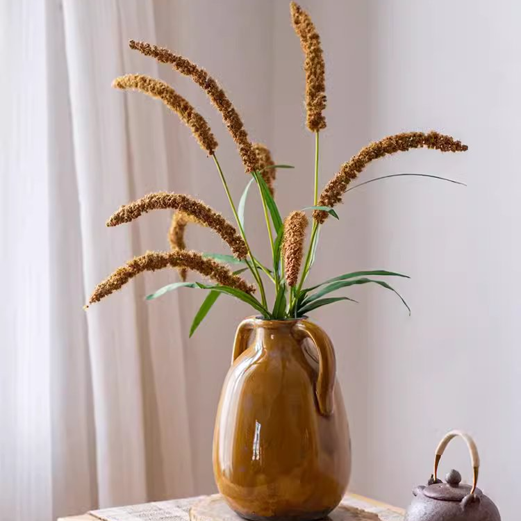 39-inch tall Three-Headed Dogtail Grass Stem in burgundy, green, and yellow colors, showcasing its realistic design and lush appearance.