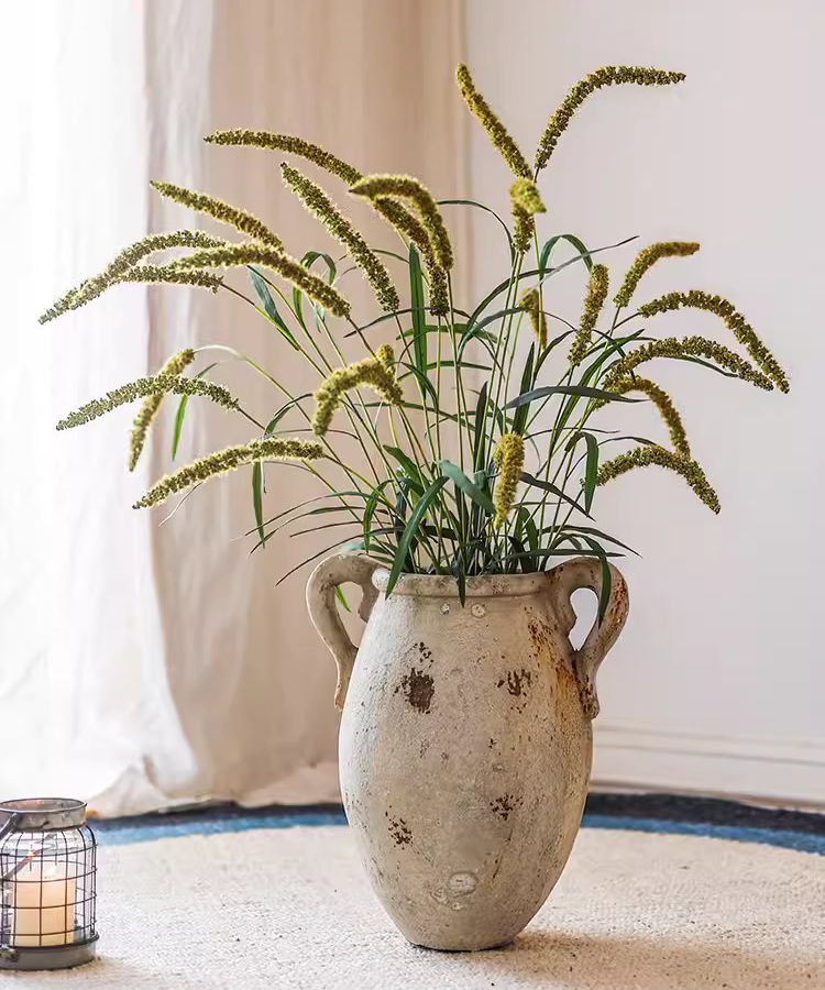 39-inch tall Three-Headed Dogtail Grass Stem in burgundy, green, and yellow colors, showcasing its realistic design and lush appearance.