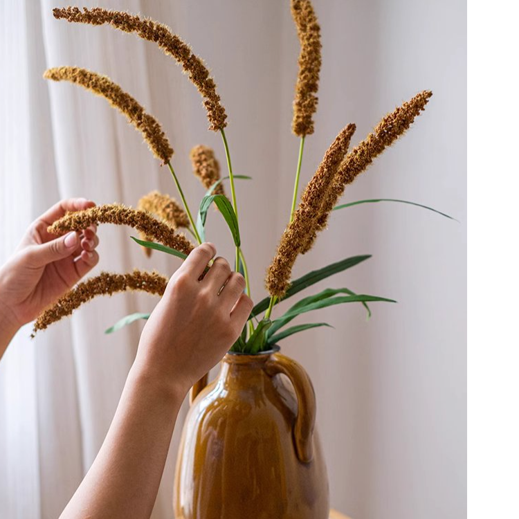 39-inch tall Three-Headed Dogtail Grass Stem in burgundy, green, and yellow colors, showcasing its realistic design and lush appearance.