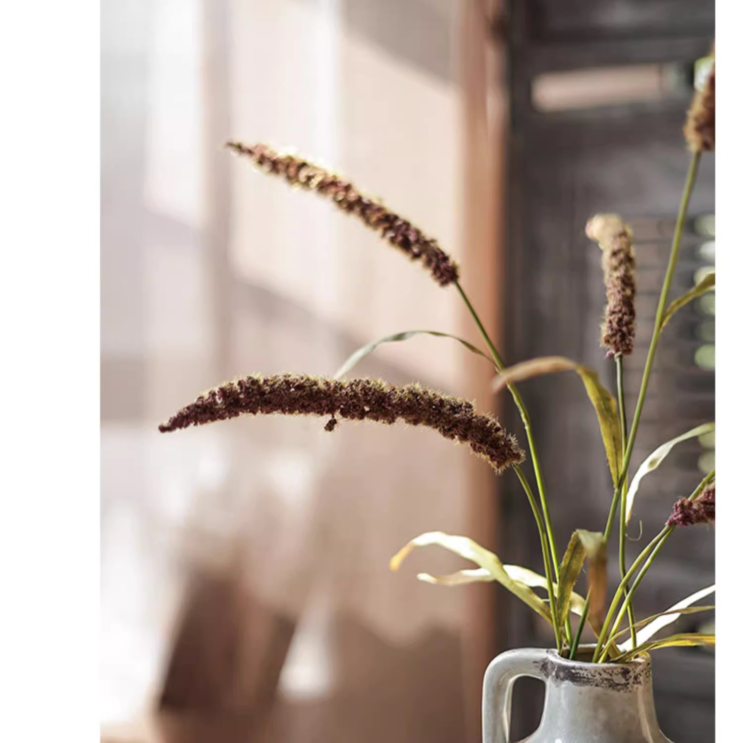 39-inch tall Three-Headed Dogtail Grass Stem in burgundy, green, and yellow colors, showcasing its realistic design and lush appearance.