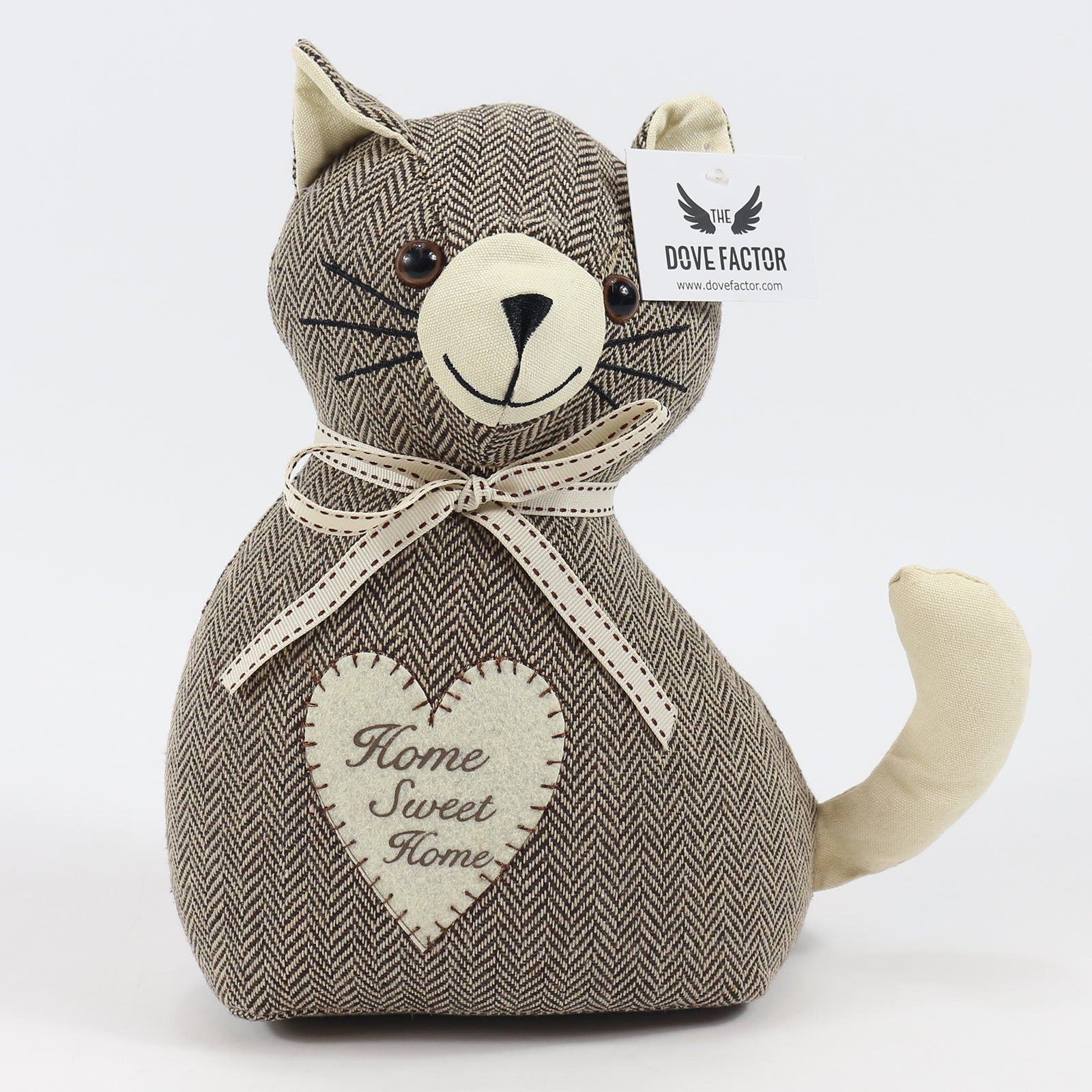 Tilly The Cat Soft Weighted Fabric Door Stop, a charming cat-shaped door stop made of soft polyester, designed to hold doors open securely.