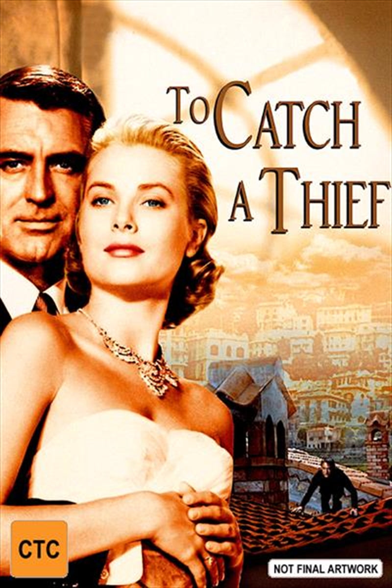 Blu-ray cover of 'To Catch A Thief' featuring Cary Grant and Grace Kelly in a suspenseful scene.