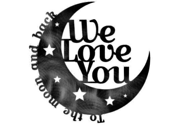 To The Moon & Back Moon Metal Wall Art featuring a crescent moon with stars and a heartfelt quote, perfect for children's decor.