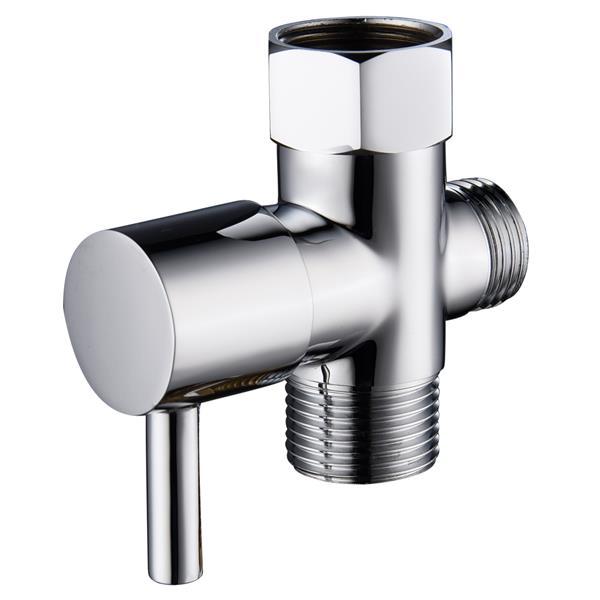 Toilet Fill Valve G7/8 Female x G15/16 Male x G1/2 Male T Adapter made of brass with a chrome finish, showcasing its connections and design.