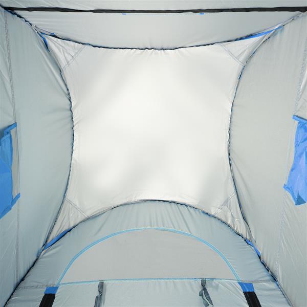 Portable blue toilet shower tent for camping, designed for 1-2 persons with pop-up feature.