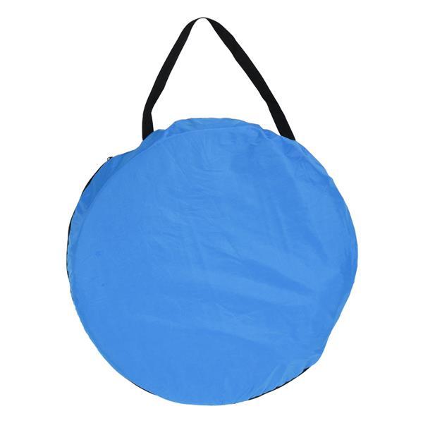 Portable blue toilet shower tent for camping, designed for 1-2 persons with pop-up feature.