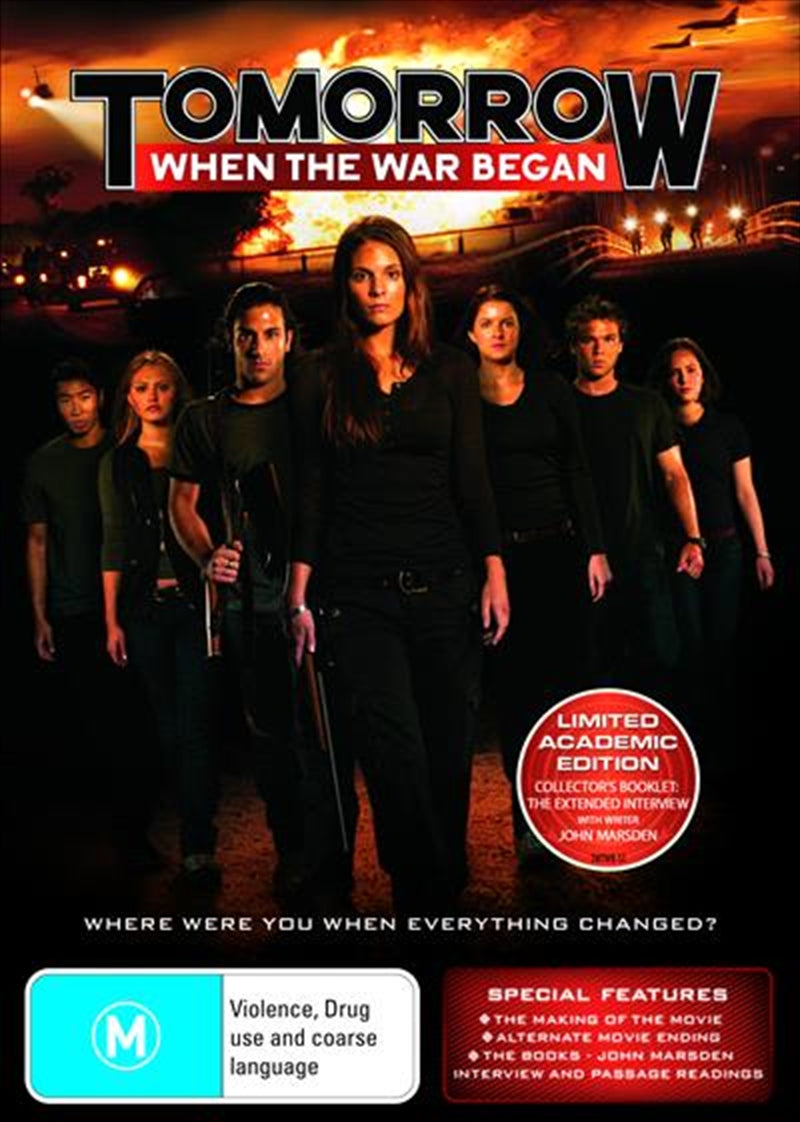 DVD cover of Tomorrow When The War Began featuring the main characters in a dramatic pose against a war-torn backdrop.