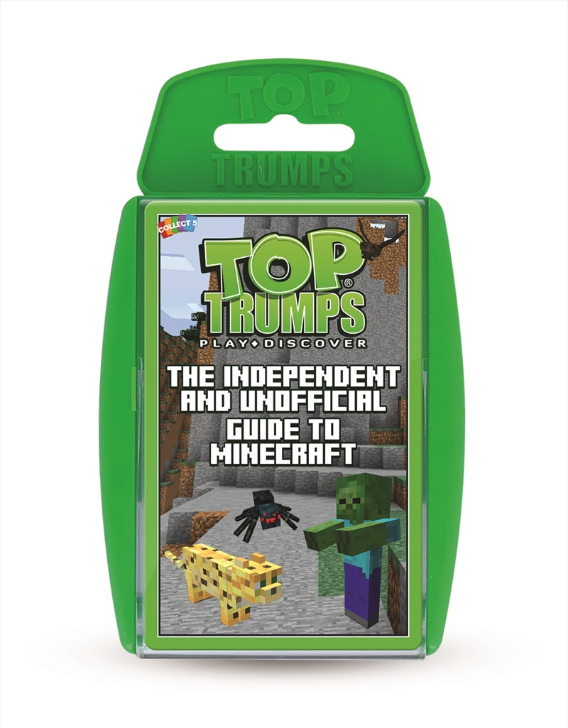 Cover of the Top Trumps: Unofficial Guide to Minecraft featuring colorful Minecraft characters and elements.