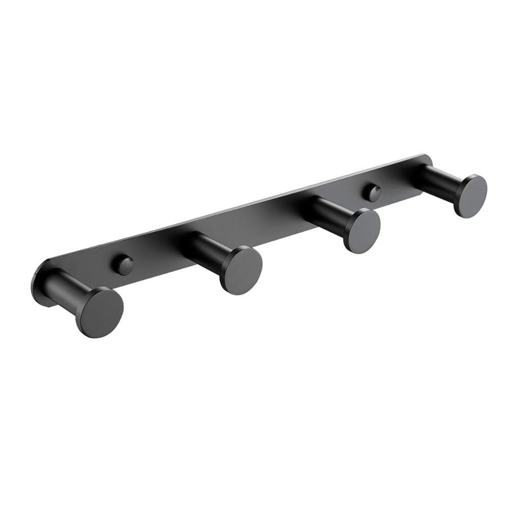 Matte black towel holder hook made of 304 stainless steel with four hooks, ideal for bathroom use.