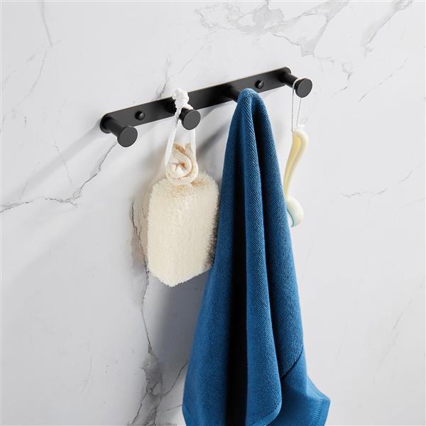 Matte black towel holder hook made of 304 stainless steel with four hooks, ideal for bathroom use.