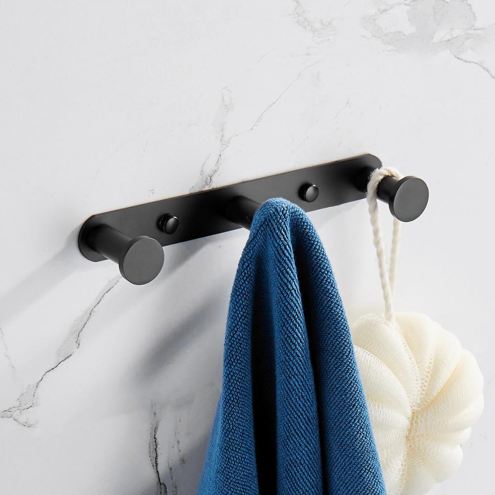 Matte black towel holder hook made of 304 stainless steel with four hooks, ideal for bathroom use.