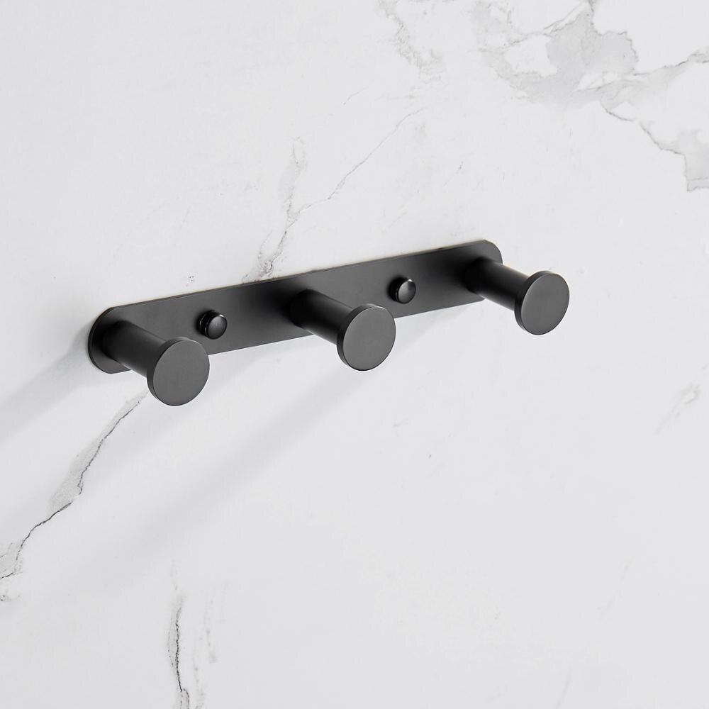 Matte black towel holder hook made of 304 stainless steel with four hooks, ideal for bathroom use.