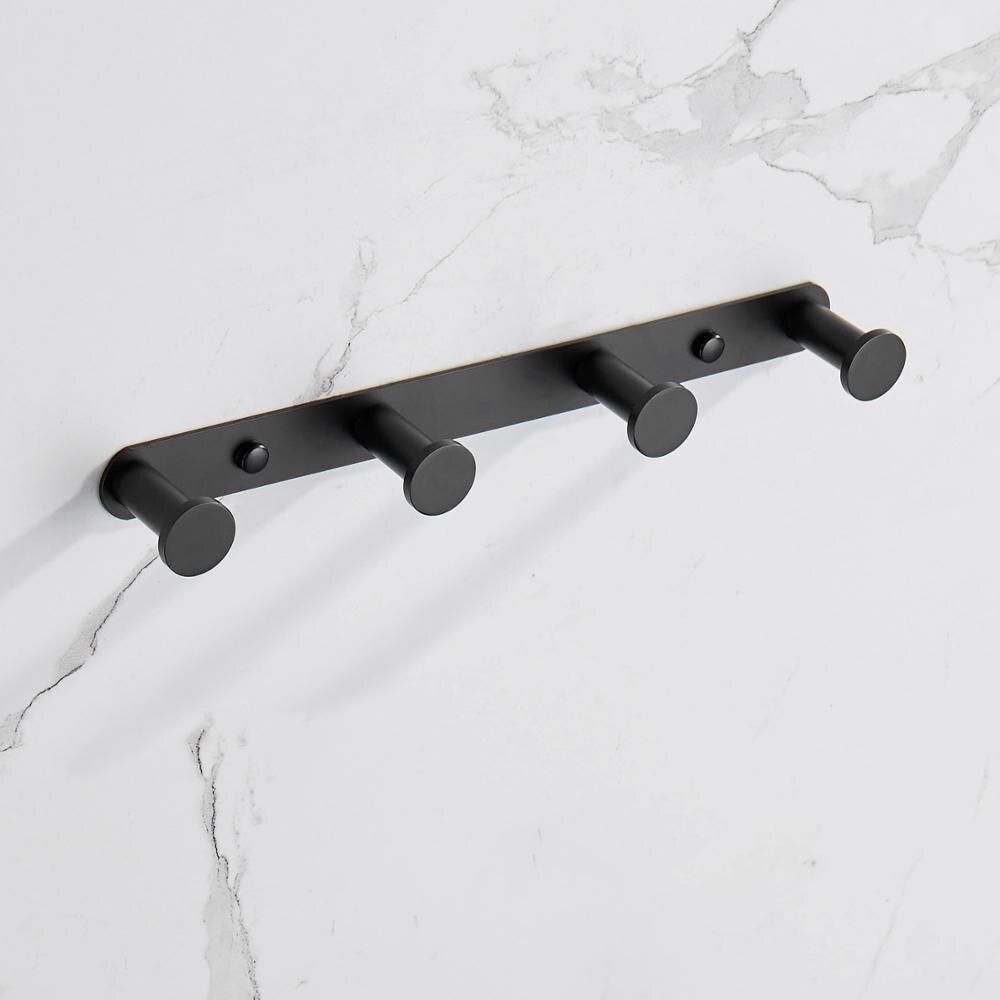 Matte black towel holder hook made of 304 stainless steel with four hooks, ideal for bathroom use.