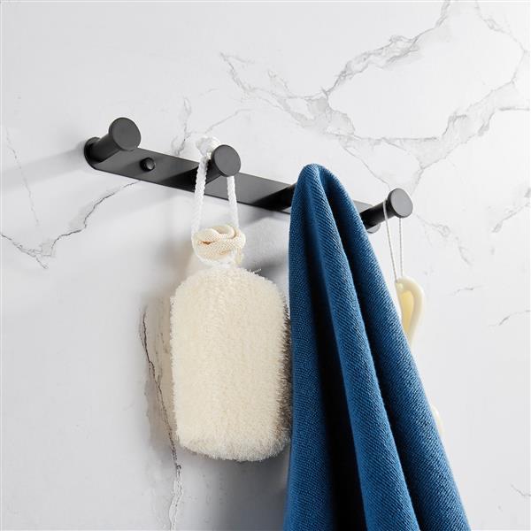 Matte black towel holder hook made of 304 stainless steel with four hooks, ideal for bathroom use.