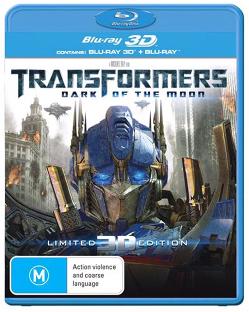 Transformers - Dark Of The Moon Blu-ray 3D cover featuring Autobots and Decepticons in action.