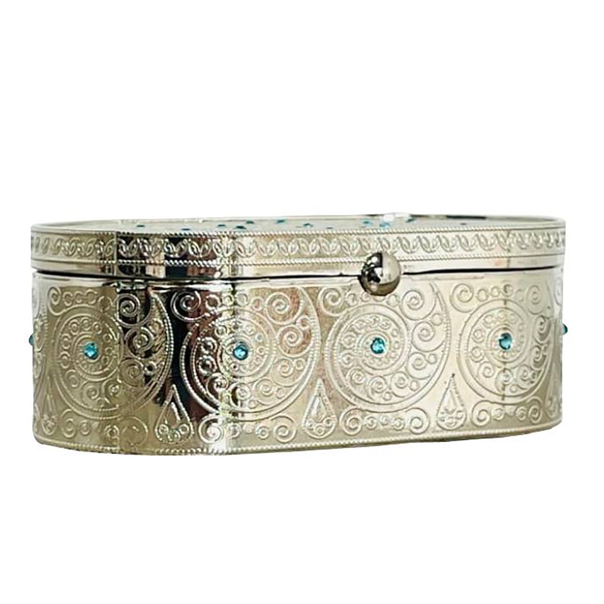 Travel Candles Holder made of high-quality nickel with elegant swirling designs, featuring an inscribed Shabbat blessing inside the lid.