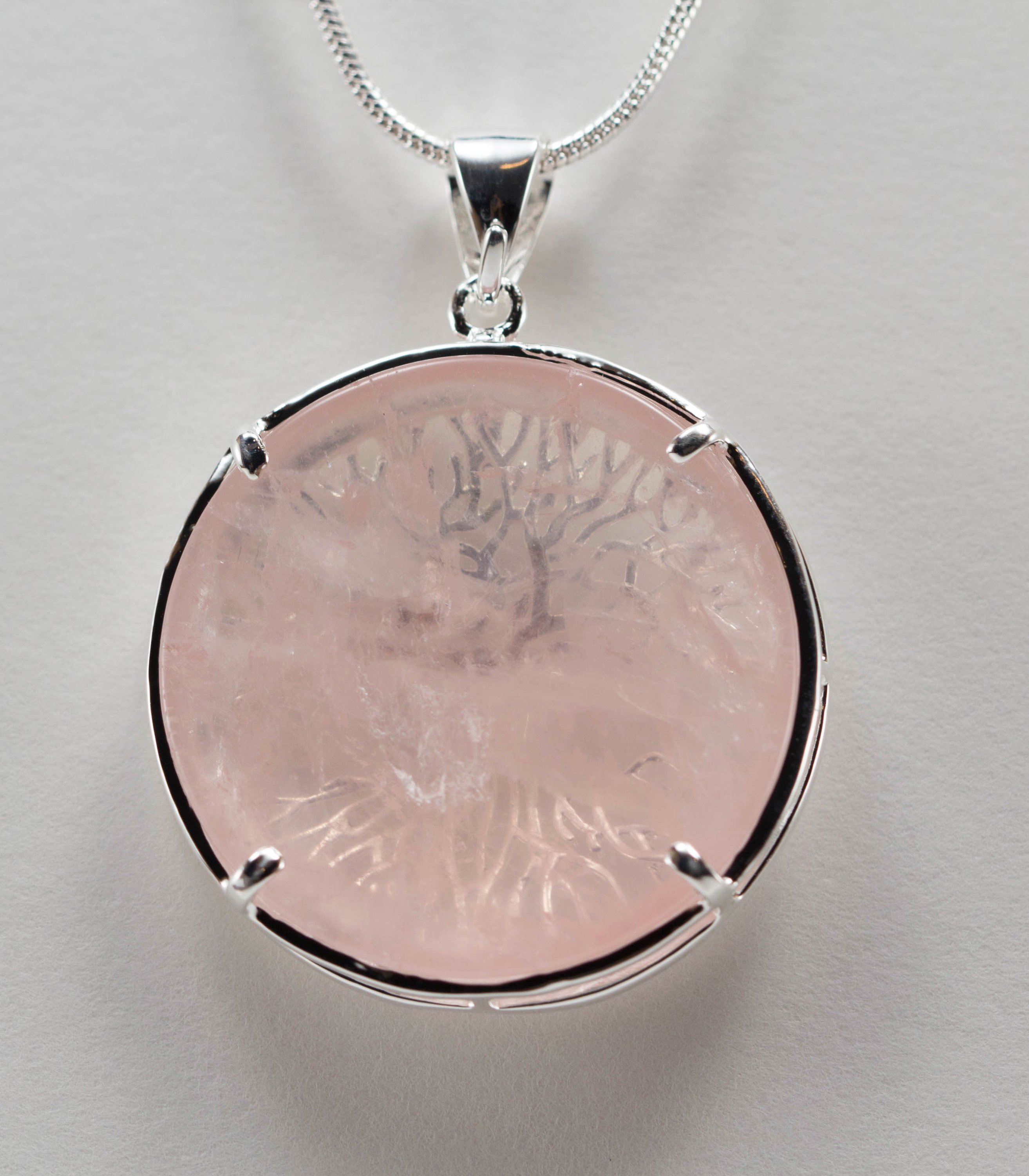 A beautiful Tree of Life Necklace featuring an intricate pendant on a silver chain, symbolizing growth and connection.