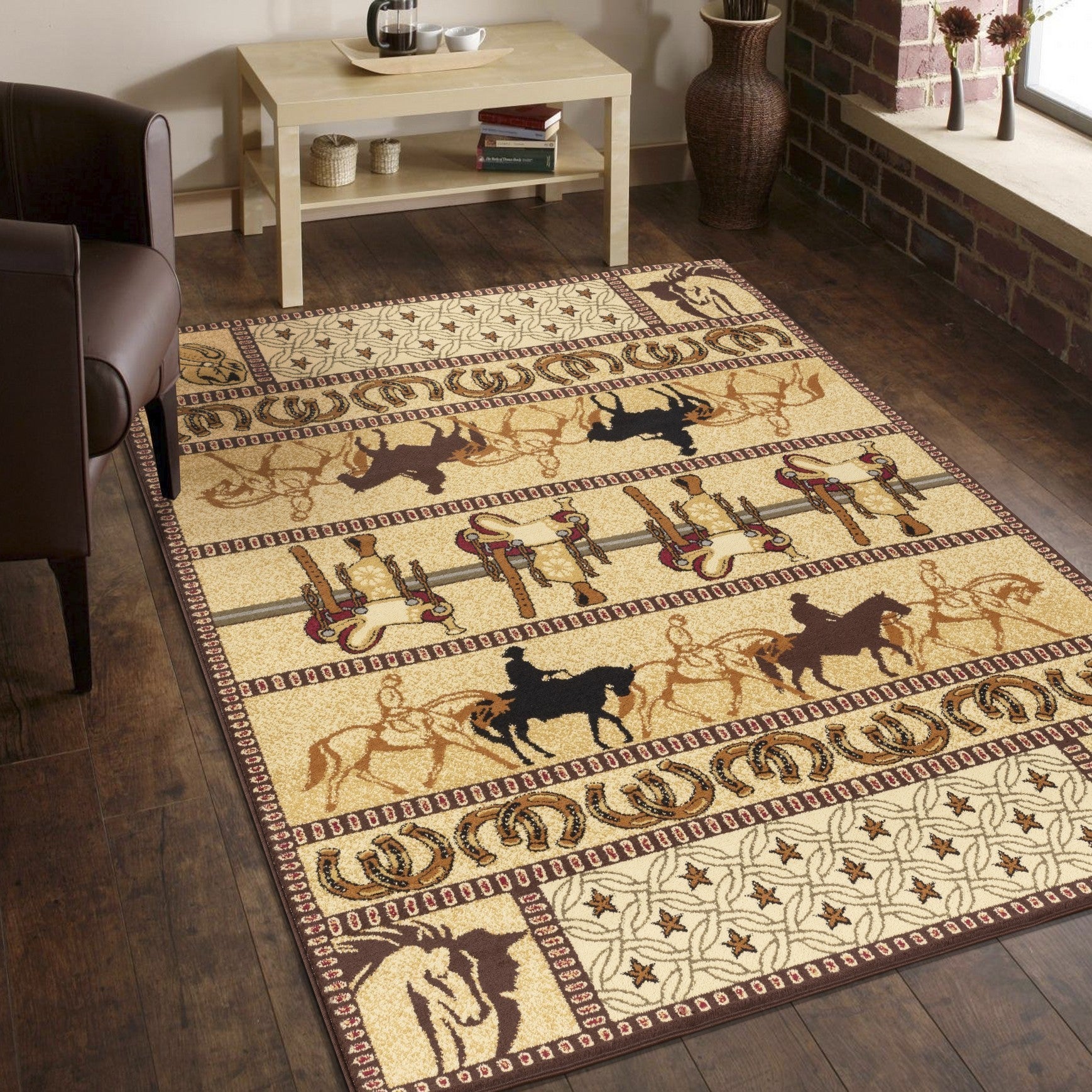 Tribes Beige Southwest Area Rug measuring 5 ft. 3 in. x 7 ft. 3 in., showcasing a beautiful design with Western motifs.