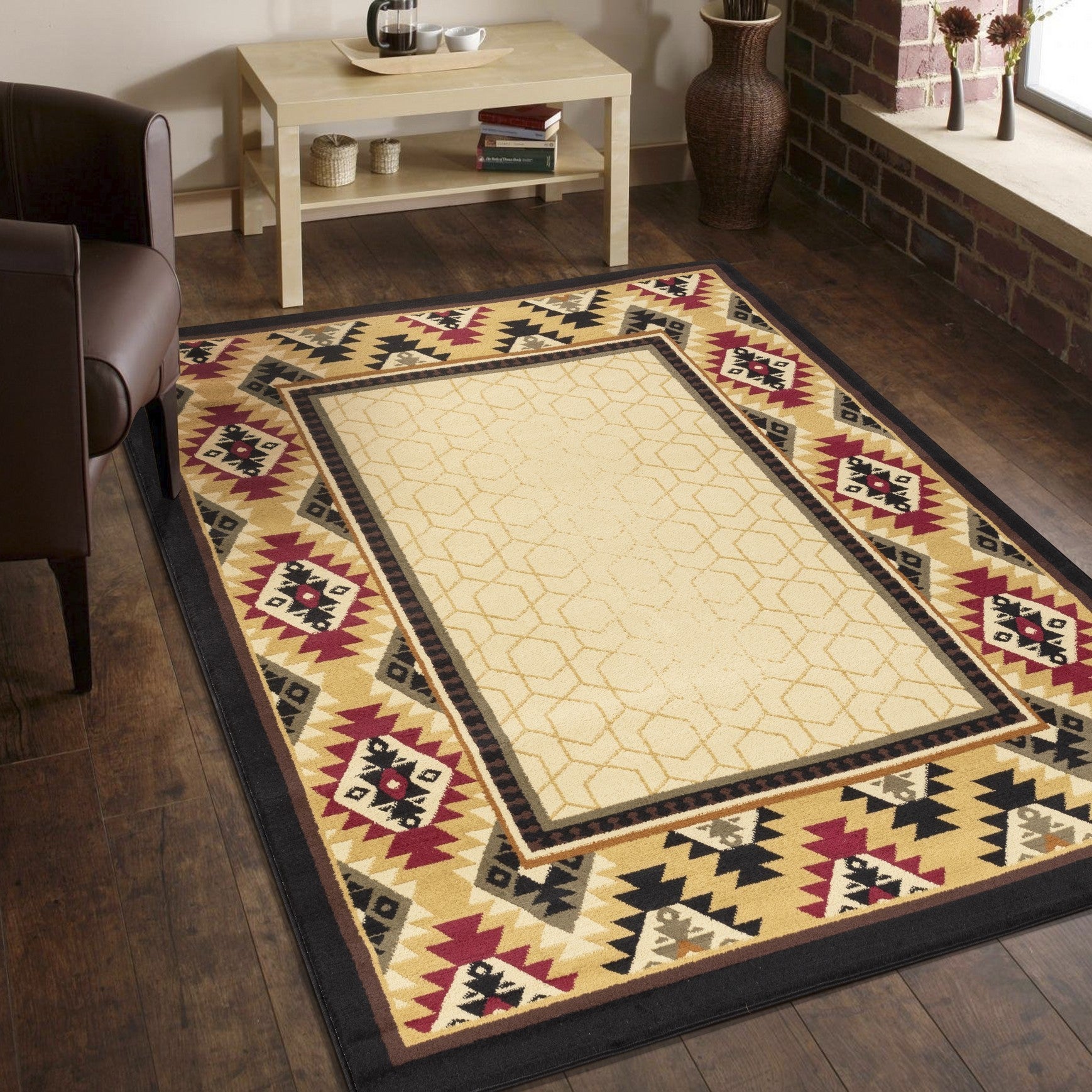 Tribes Cream Southwest Area Rug measuring 5 ft. 3 in. x 7 ft. 3 in., featuring vibrant southwest patterns in cream color, perfect for home decor.