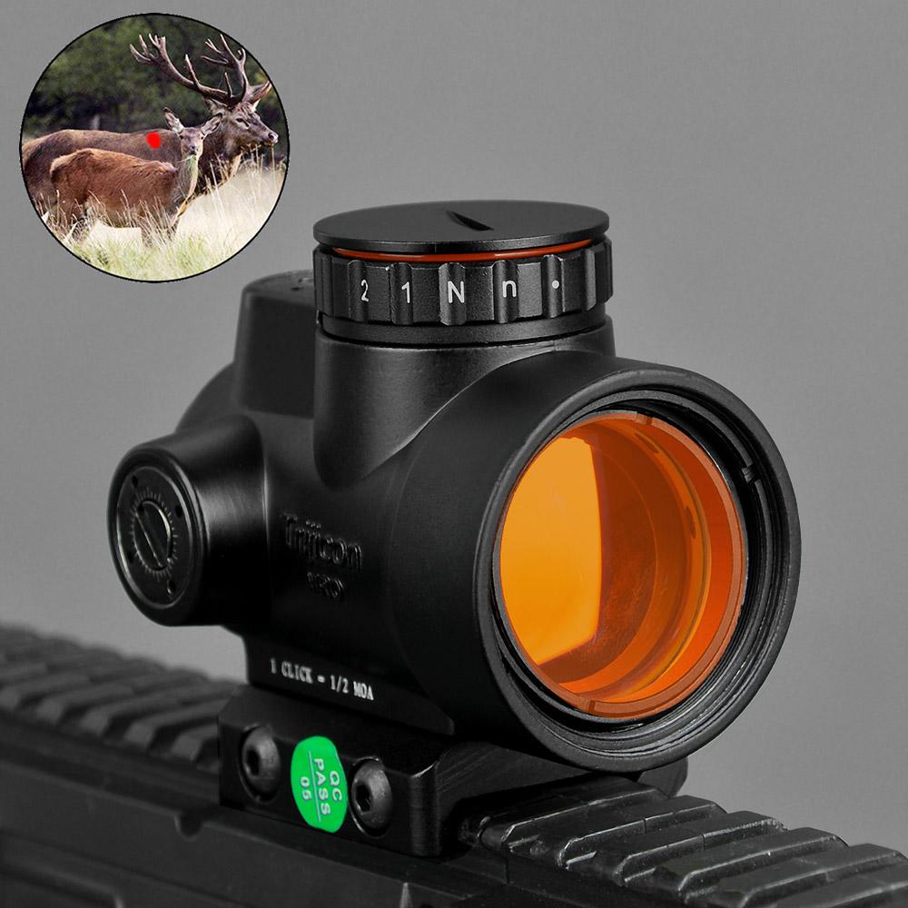 Red dot rifle scope sight.