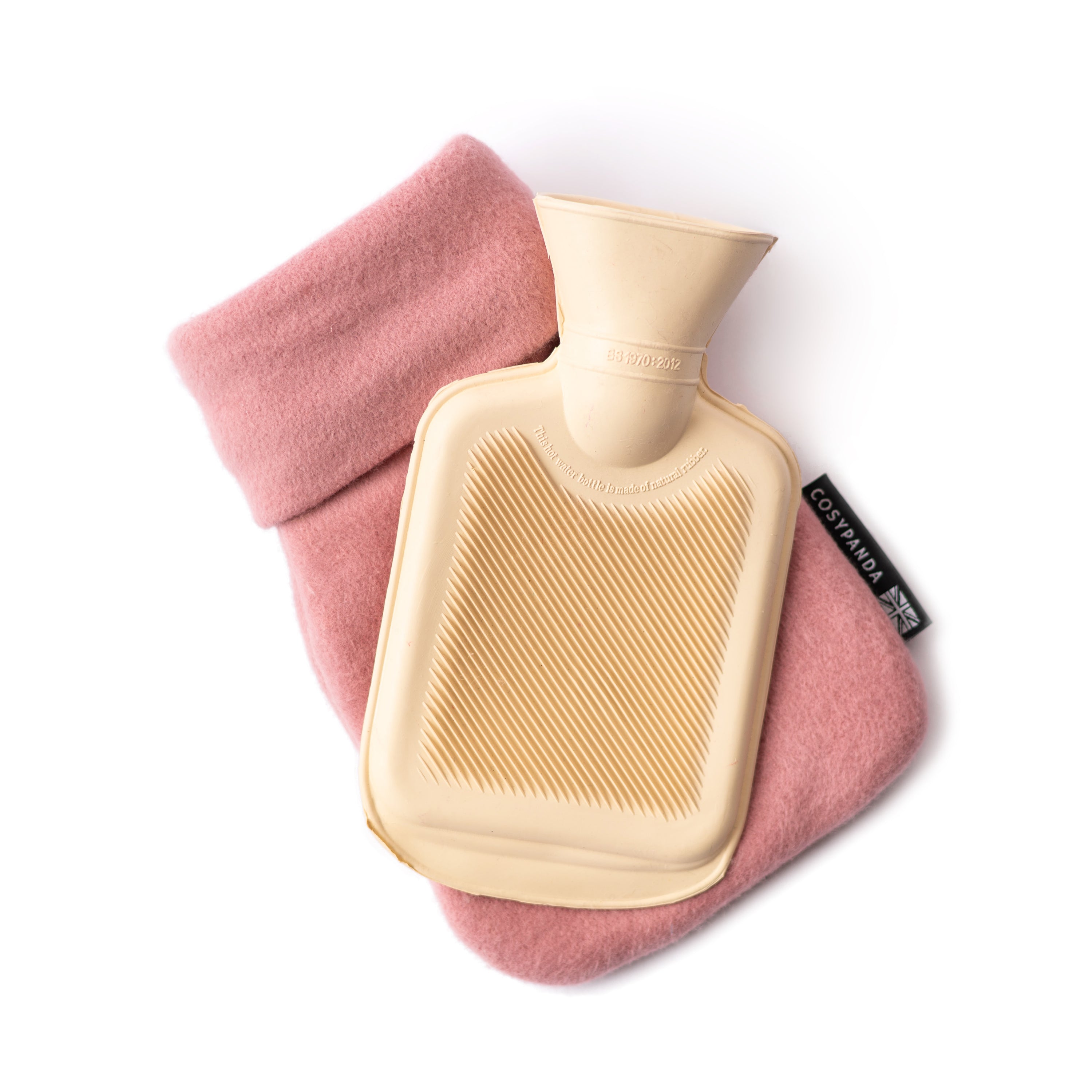 Triple Luxury Organic Cotton Pink Hot Water Bottle Gift Set featuring three sizes: long, regular, and mini, all in soft pink organic cotton covers.