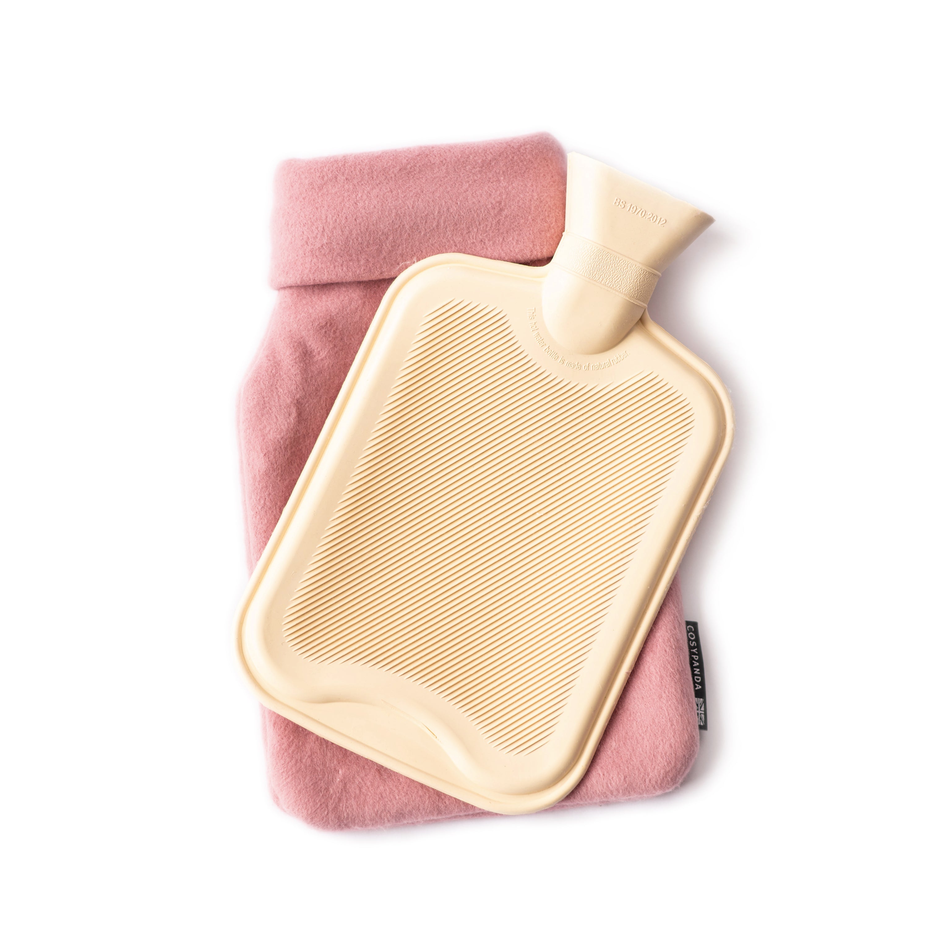 Triple Luxury Organic Cotton Pink Hot Water Bottle Gift Set featuring three sizes: long, regular, and mini, all in soft pink organic cotton covers.