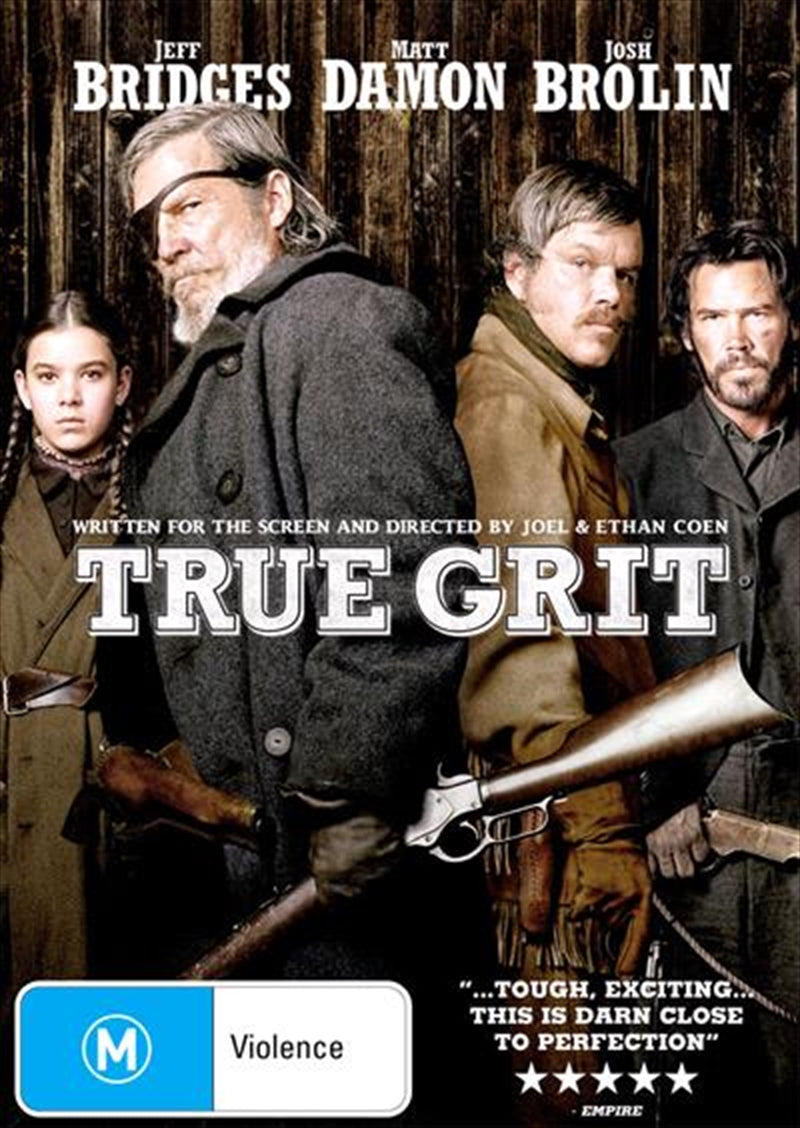 True Grit DVD cover featuring John Wayne and Kim Darby in a classic Western scene.