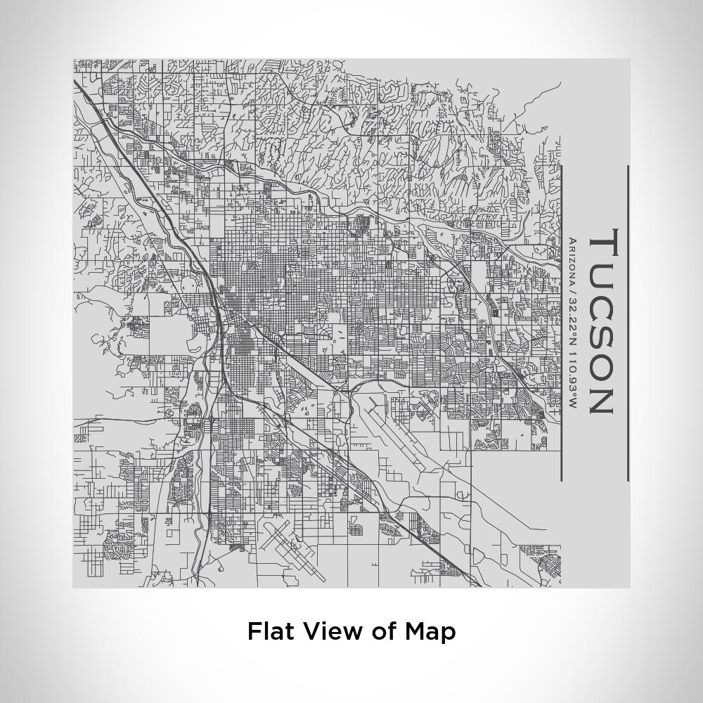 Custom engraved stainless steel tumbler featuring a detailed map of Tucson, Arizona with coordinates.