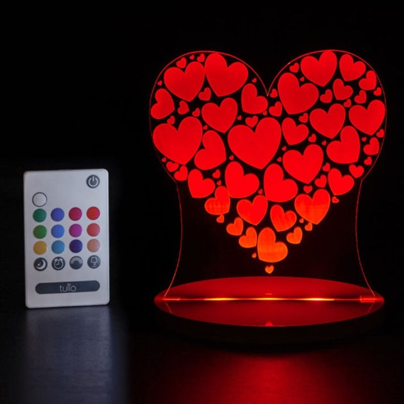 Tulio Heart Dream Light Lamp in heart shape with remote control, showcasing vibrant colors.