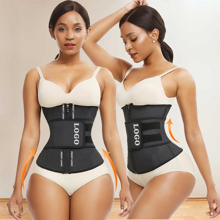 Tummy Control Shapewear Latex Waist Trainer in various colors, showcasing its design and material.