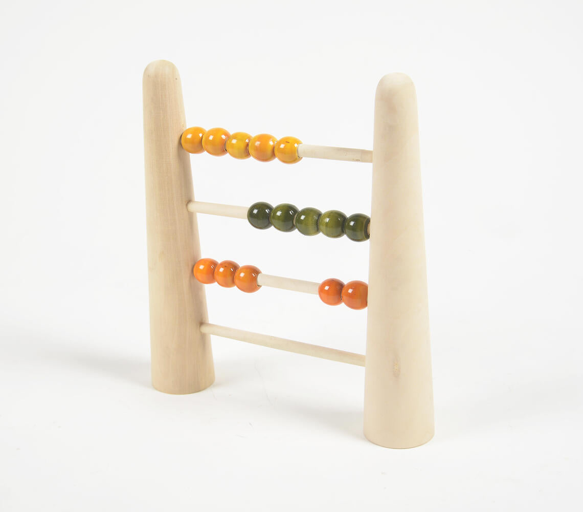 Colorful Turned & Lacquered Acacia Wood Abacus for kids, showcasing handcrafted beads and natural wood grain.