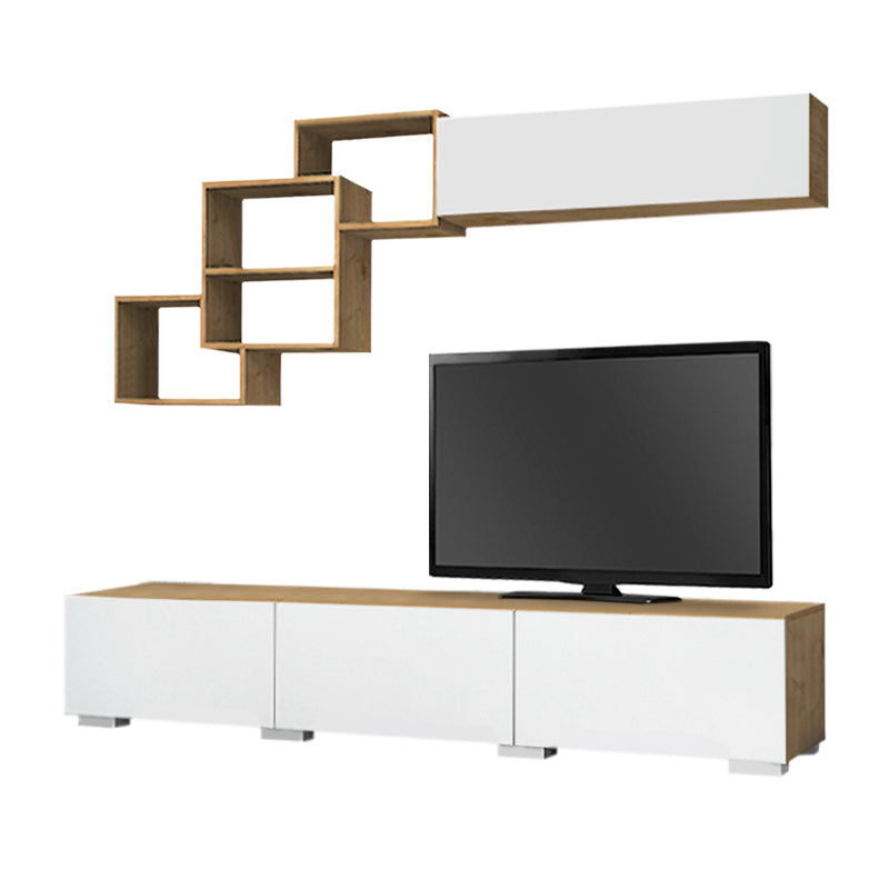 LOUIS White TV Furniture Set featuring a TV unit, wall shelf, and cabinet in a modern design with a white and sonoma finish.