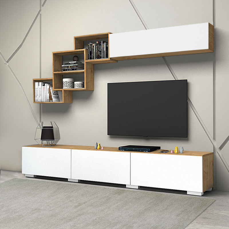 LOUIS White TV Furniture Set featuring a TV unit, wall shelf, and cabinet in a modern design with a white and sonoma finish.