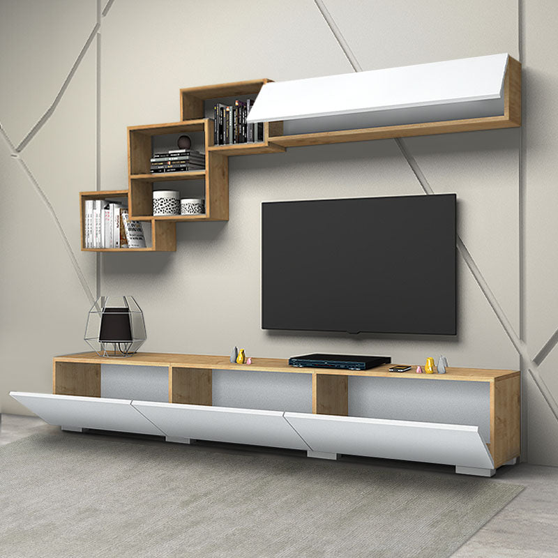 LOUIS White TV Furniture Set featuring a TV unit, wall shelf, and cabinet in a modern design with a white and sonoma finish.