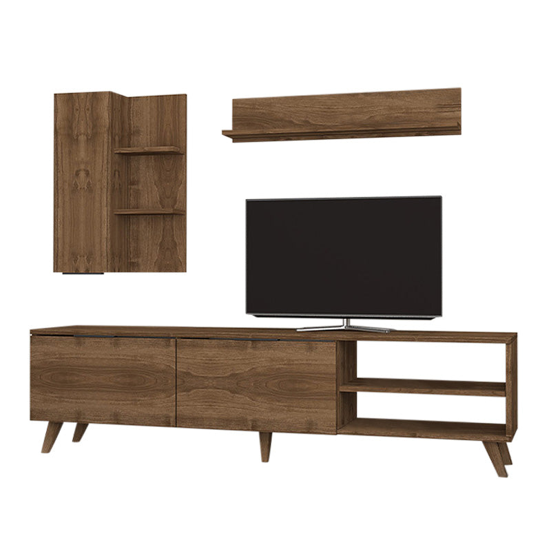 ORION Walnut TV furniture set featuring a TV unit, wall shelf, and hanging cabinet in a modern design.