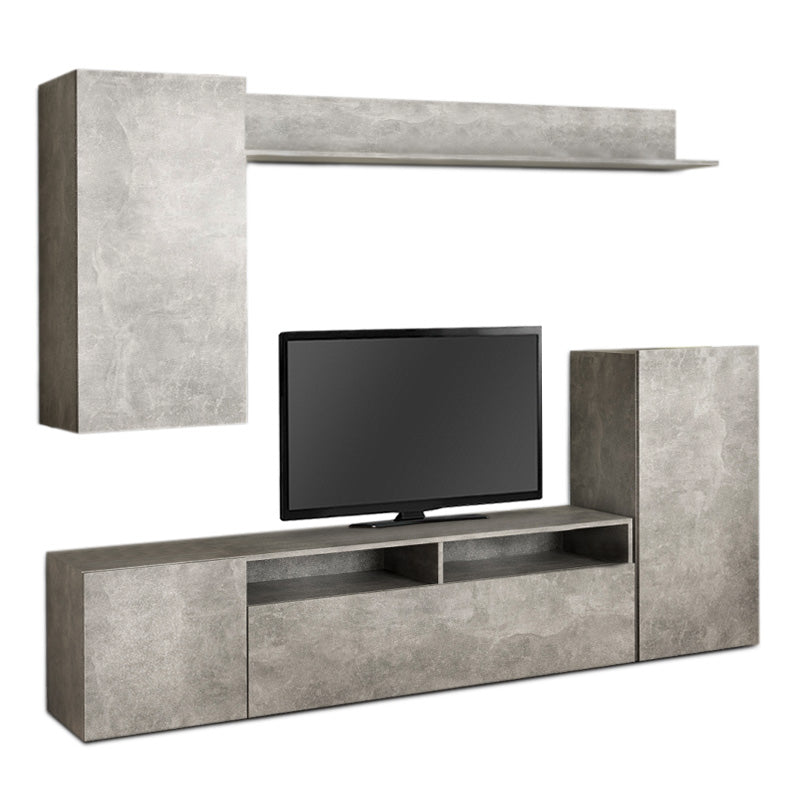 TV Furniture Set PERI in Cement Grey, featuring a modern design with ample space for electronics and decor.