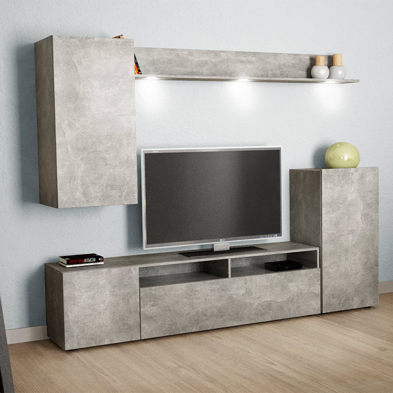 TV Furniture Set PERI in Cement Grey, featuring a modern design with ample space for electronics and decor.