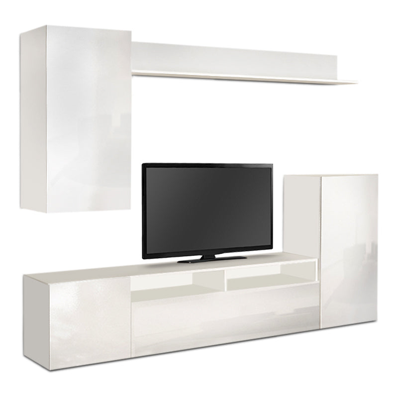 PERI White TV Furniture Set featuring a sleek gloss finish, measuring 210x37x170 cm, ideal for modern living spaces.