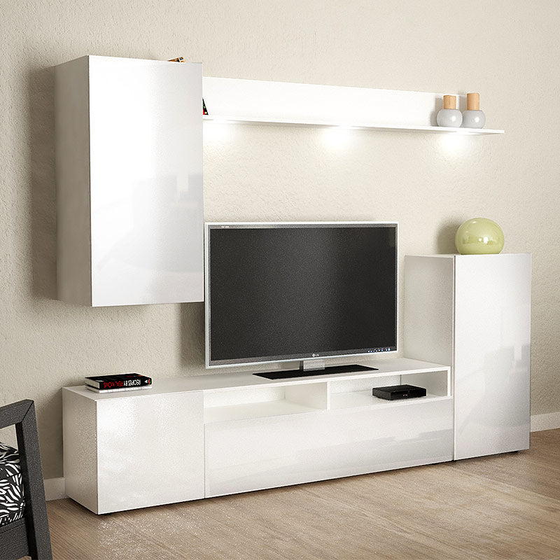 PERI White TV Furniture Set featuring a sleek gloss finish, measuring 210x37x170 cm, ideal for modern living spaces.