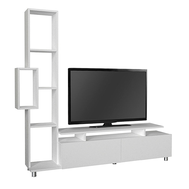 MONTREAL TV set in white melamine, featuring a sleek design and spacious surface for media devices.